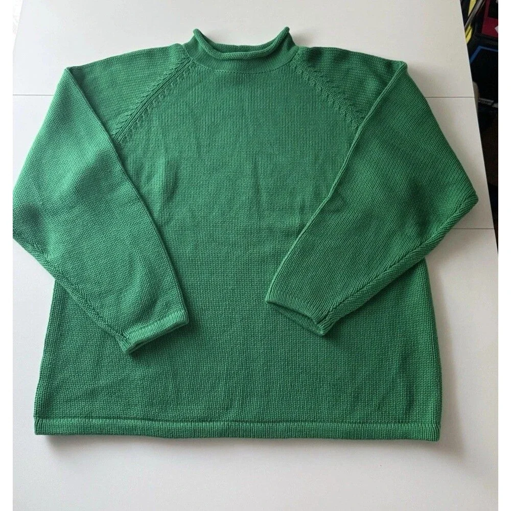 Vtg J. Crew 90s Roll Neck Rollneck Pullover Sweater Chunky Oarsman Cotton XL